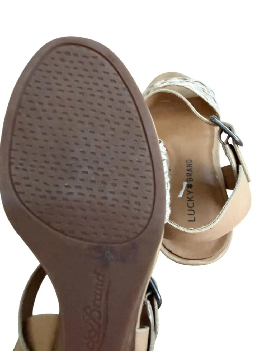LUCKY BRAND Beige Ankle Strap Wedges Size 8.5